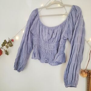 100%cotton Blue Long Sleeve Blouse